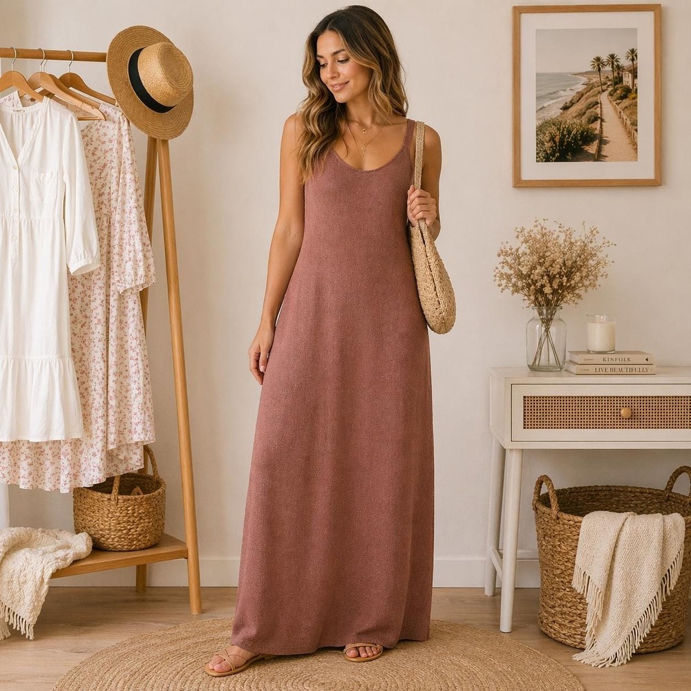 Collette Mordo for Sadimara Dusty Rose Pink Knit Sleeveless Maxi Dress Medium